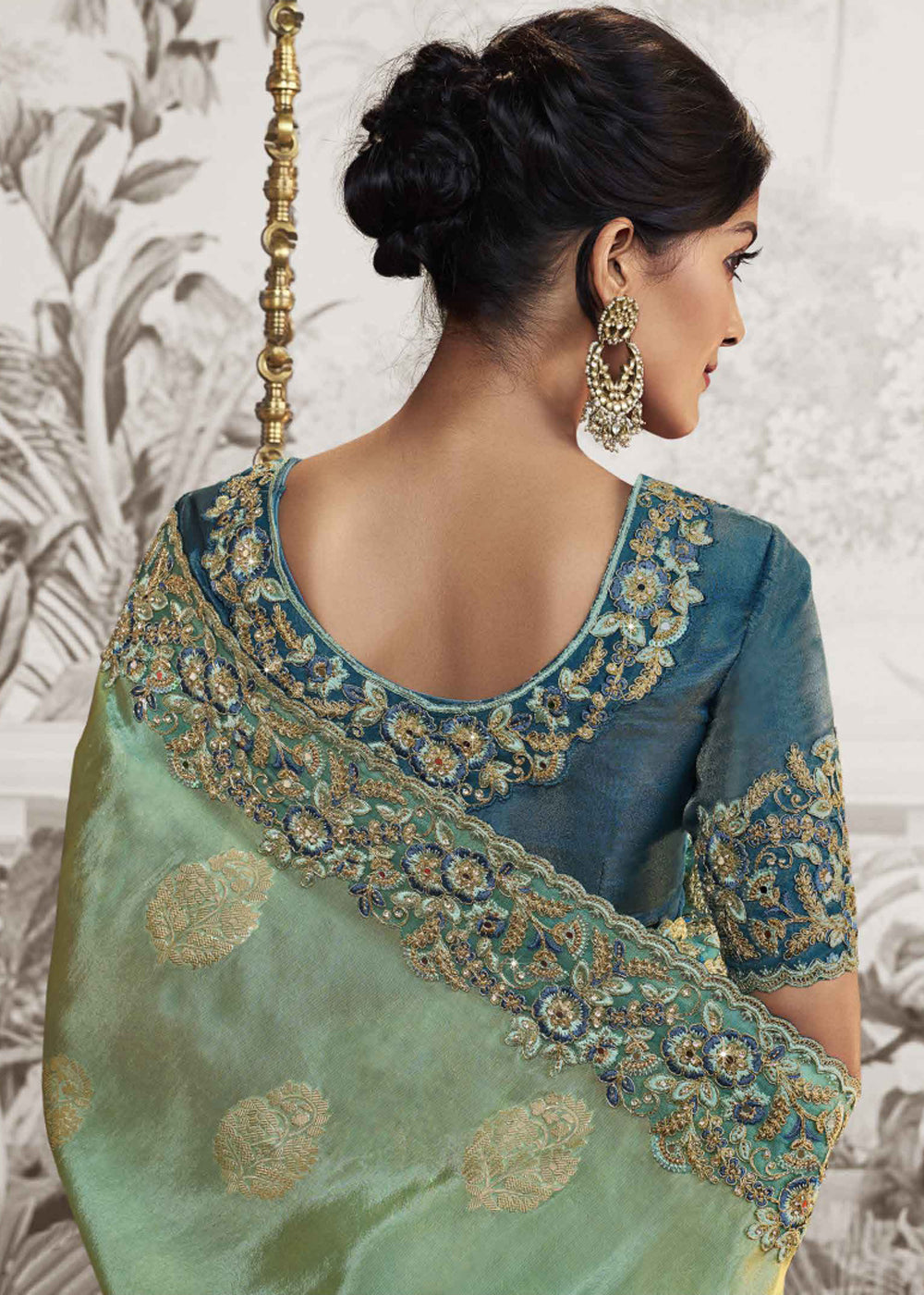 MySilkLove Windows Blue Embroidered Designer Silk Saree