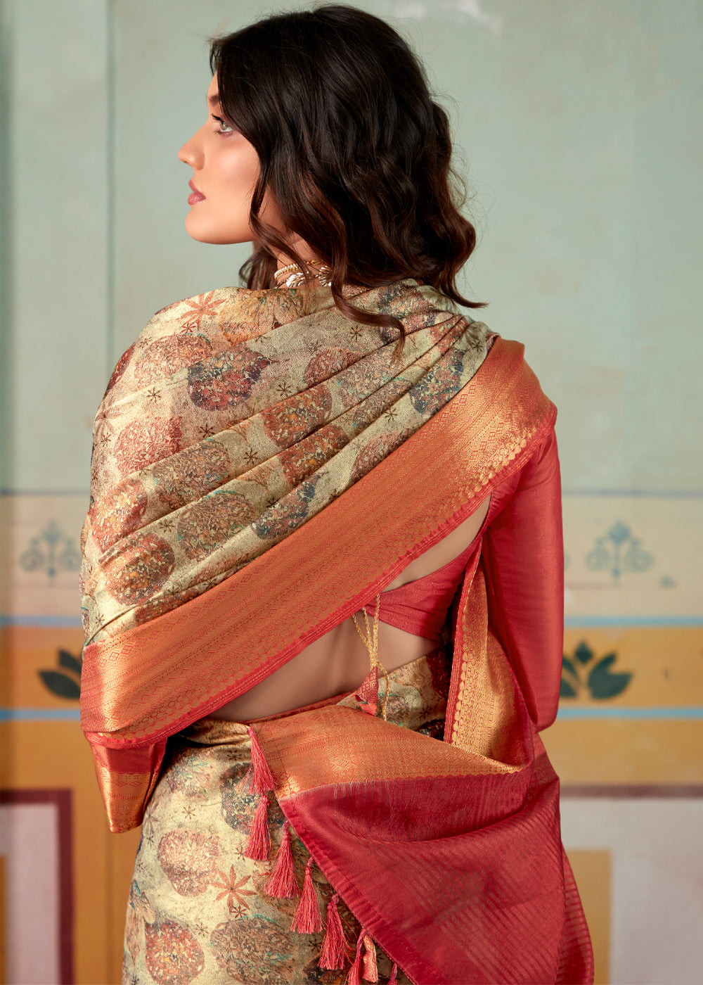 Buy MySilkLove Mongoose Brown and Red Banarasi Tissue Silk Saree Online