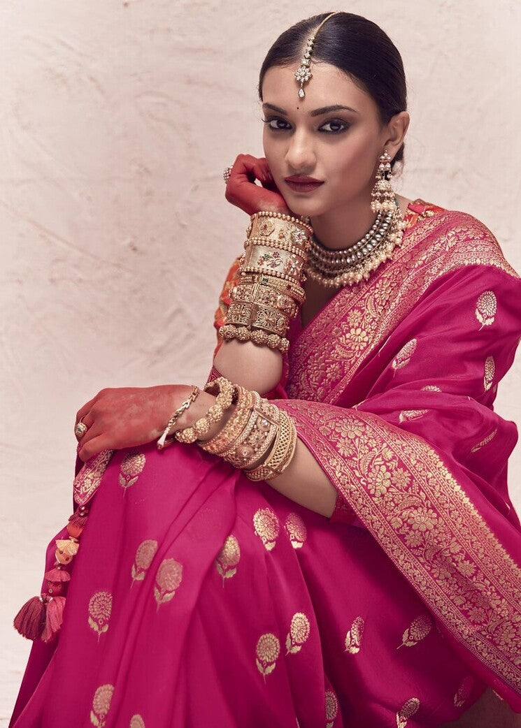 MySilkLove Bridel Pink Designer Banarasi Handloom Silk Saree