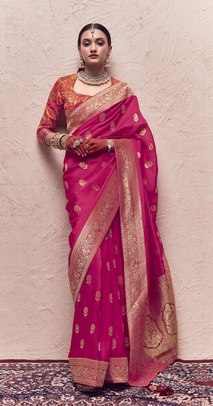 Buy MySilkLove Bridel Pink Designer Banarasi Handloom Silk Saree Online