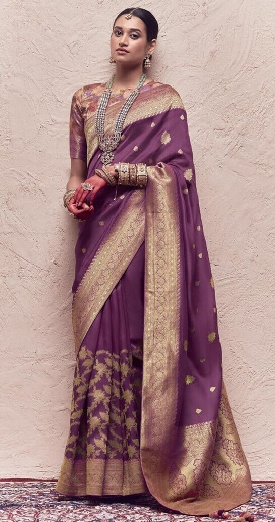 Buy MySilkLove Sando Purple Designer Banarasi Handloom Silk Saree Online
