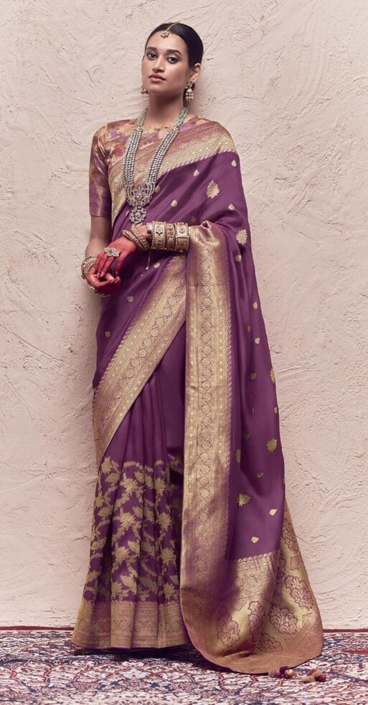 Buy MySilkLove Sando Purple Designer Banarasi Handloom Silk Saree Online