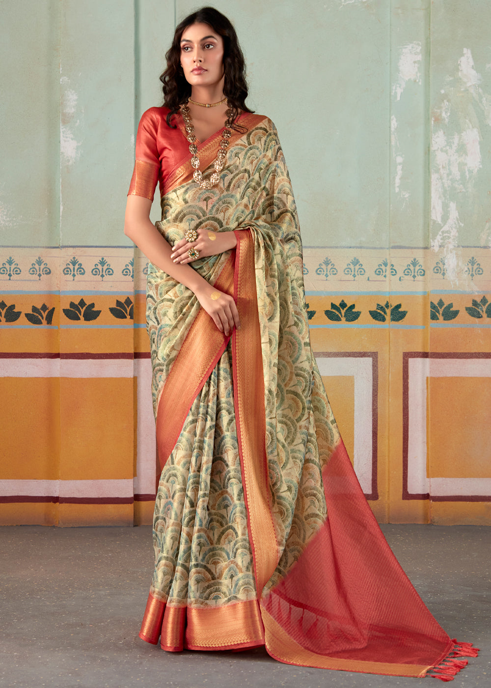 Buy MySilkLove Hillary Green Banarasi Tissue Silk Saree Online