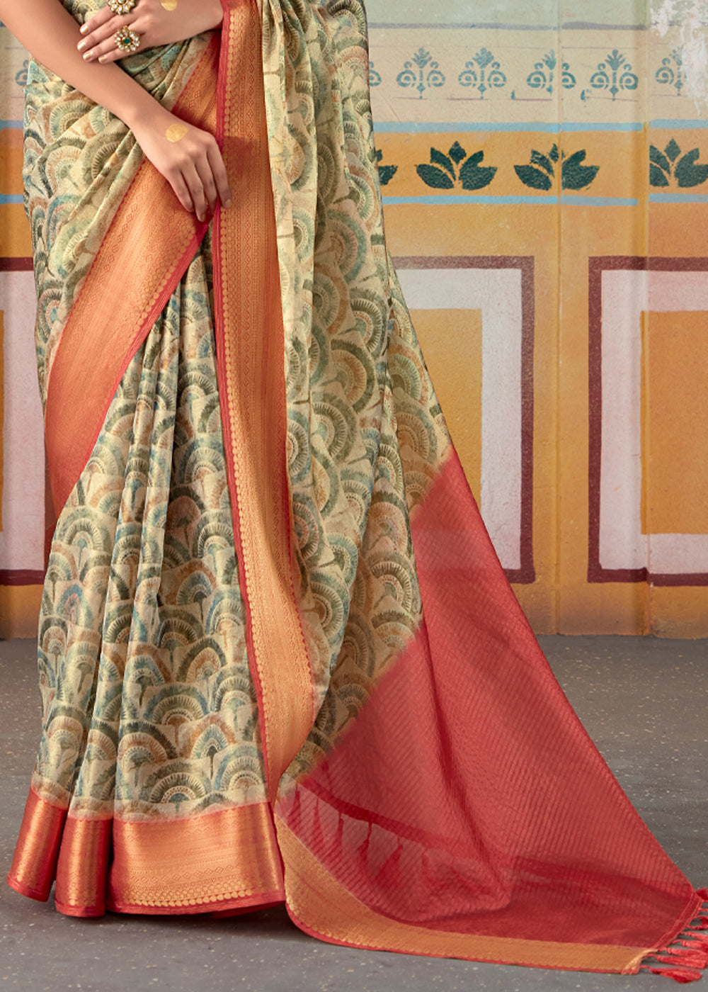 Buy MySilkLove Hillary Green Banarasi Tissue Silk Saree Online