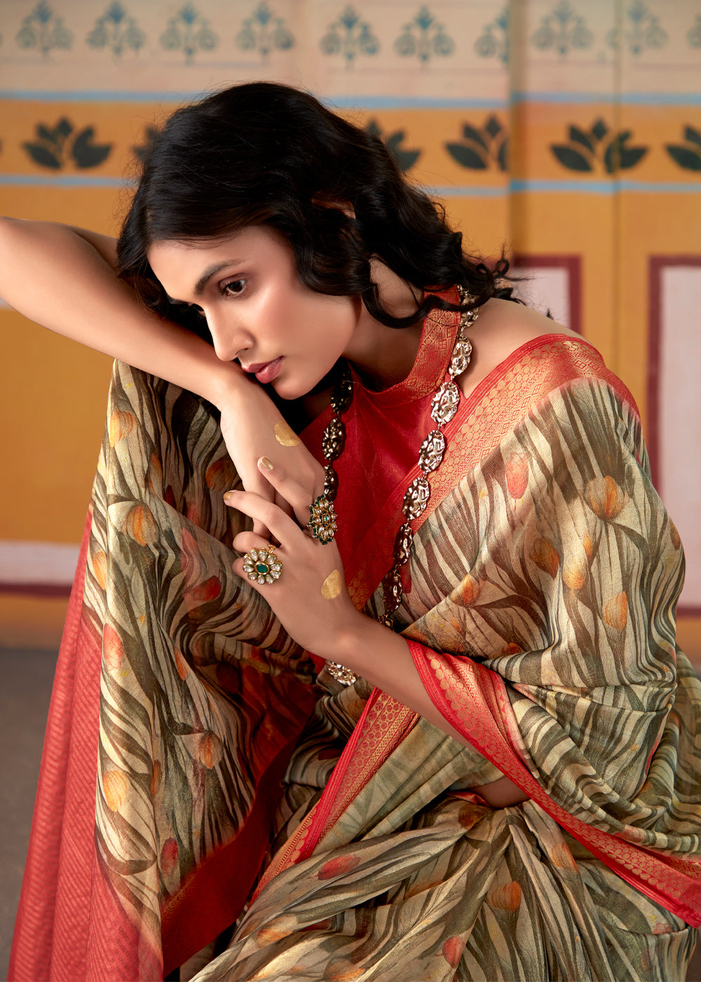 MySilkLove Sandal Brown and Red Banarasi Tissue Silk Saree