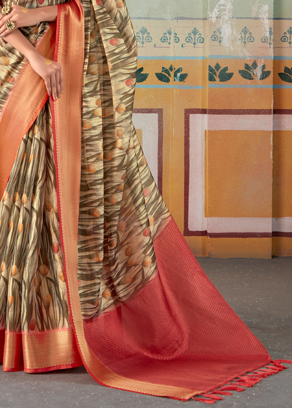 Buy MySilkLove Sandal Brown and Red Banarasi Tissue Silk Saree Online