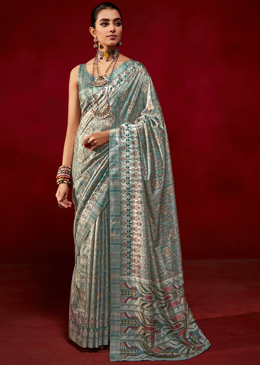 Buy MySilkLove Blue Smoke Woven Tussar Silk Saree Online