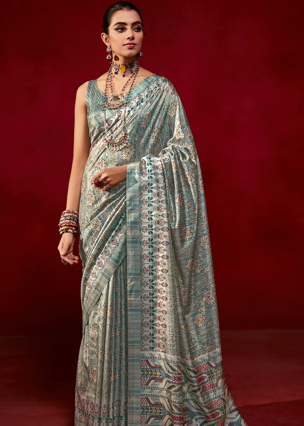 Buy MySilkLove Blue Smoke Woven Tussar Silk Saree Online