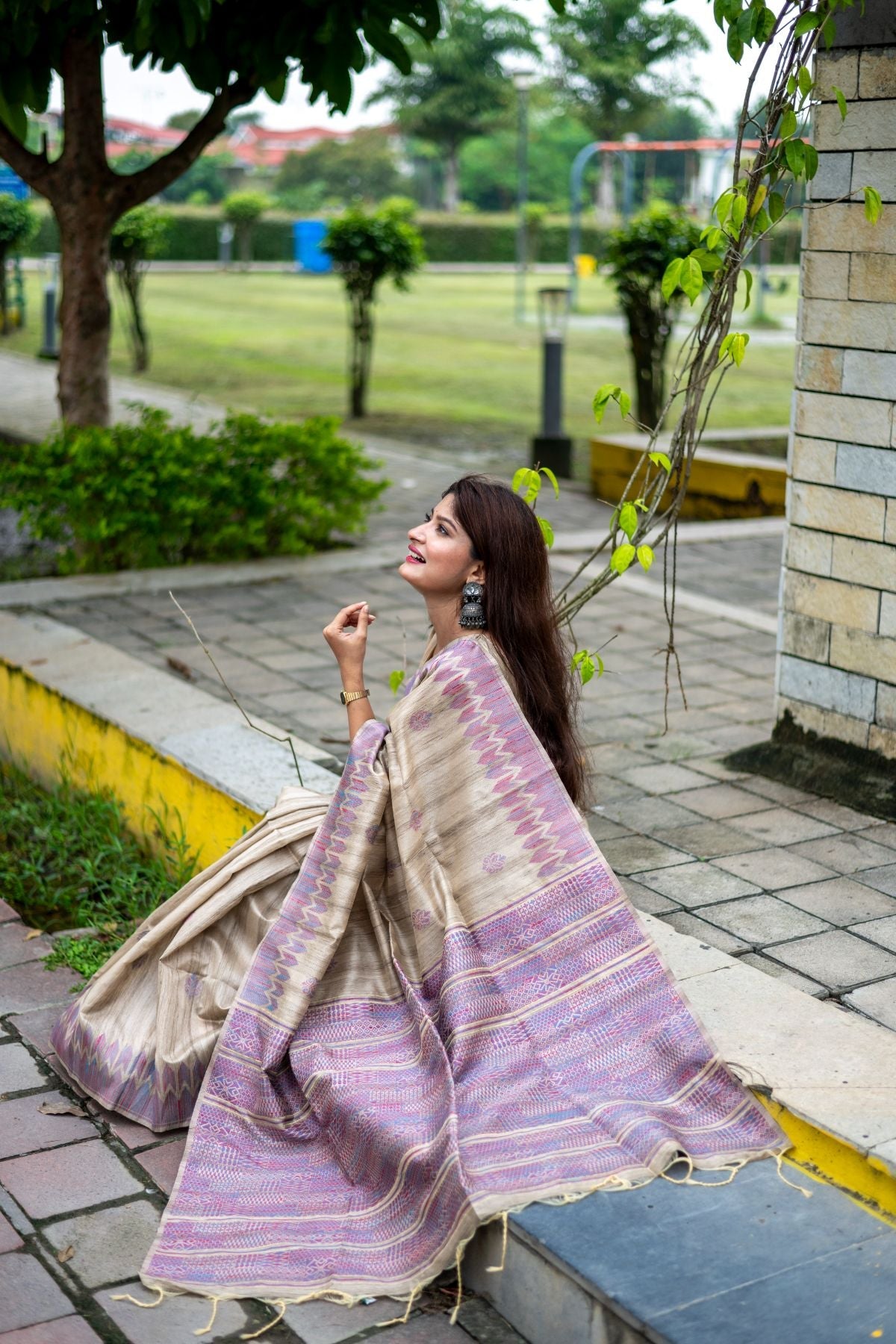 Buy MySilkLove Bubble Gum Purple Tussar Silk Saree Online