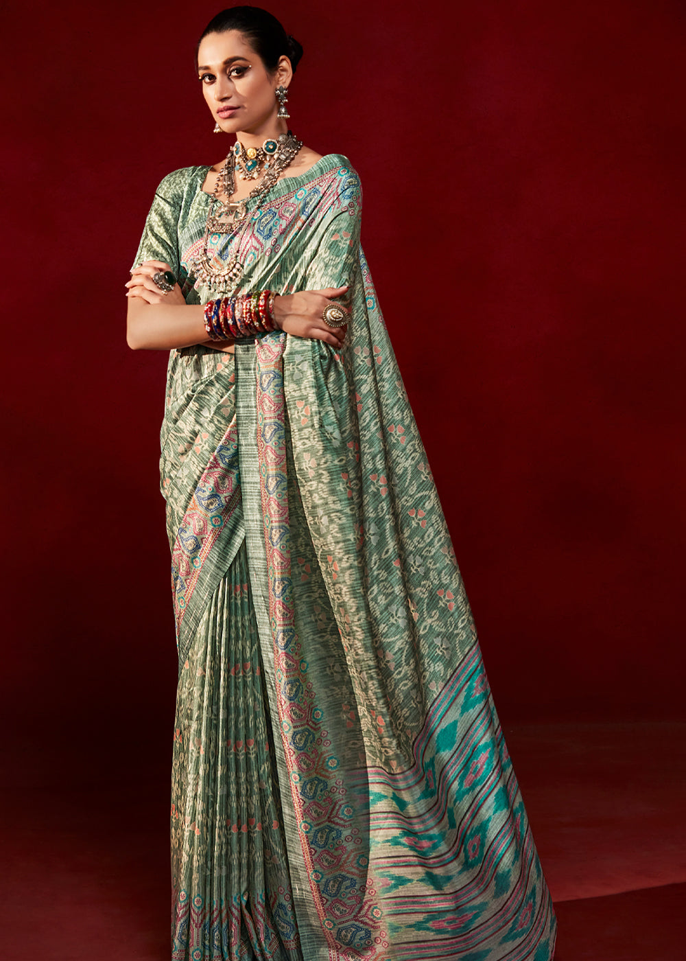 Buy MySilkLove Heathered Green Woven Tussar Silk Saree Online