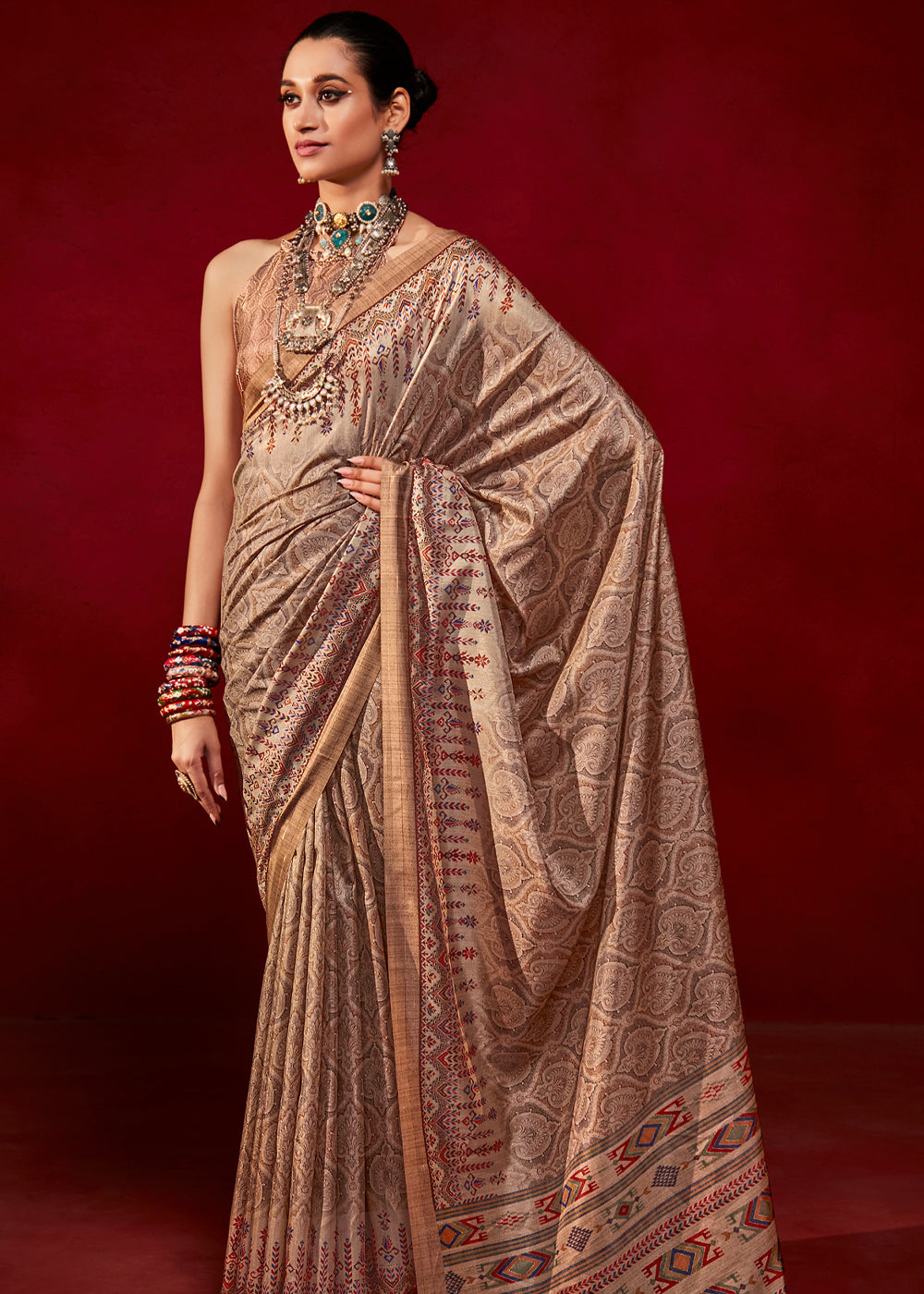 Buy MySilkLove Brandy Rose Brown Woven Tussar Silk Saree Online