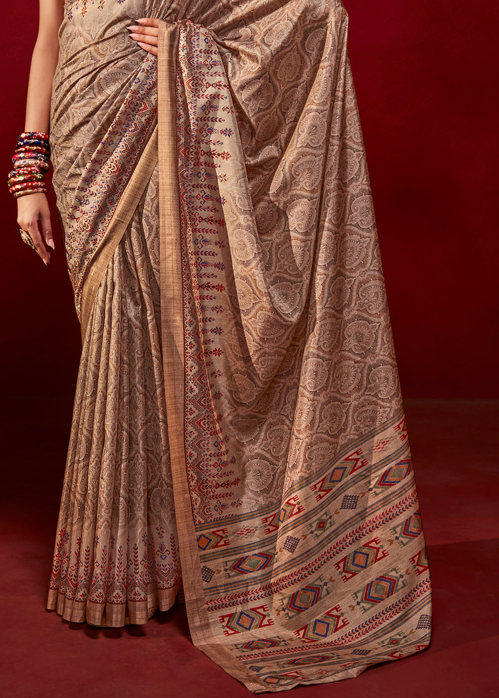 Buy MySilkLove Brandy Rose Brown Woven Tussar Silk Saree Online