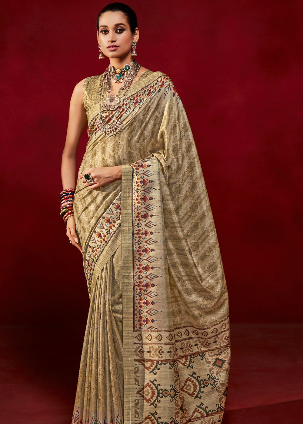 Buy MySilkLove Teak Brown Woven Tussar Silk Saree Online