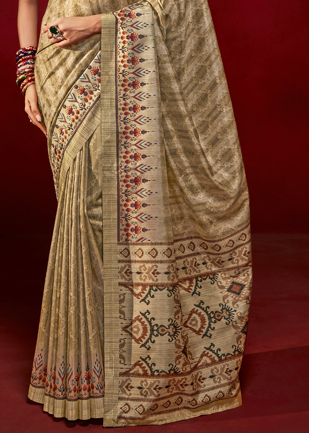 Buy MySilkLove Teak Brown Woven Tussar Silk Saree Online