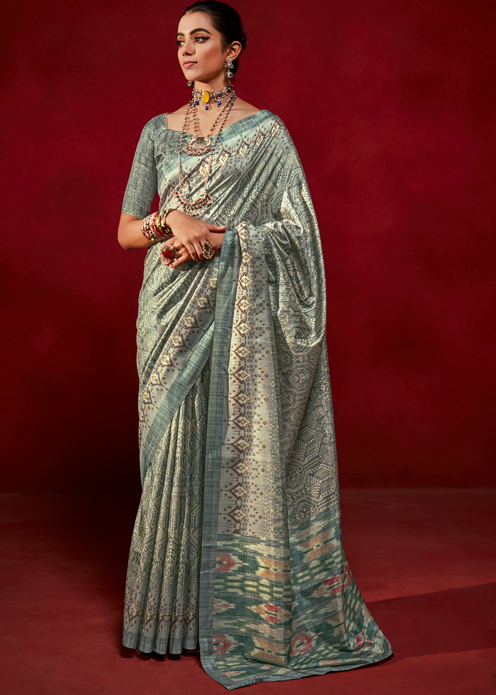 Buy MySilkLove Camouflage Green Woven Tussar Silk Saree Online