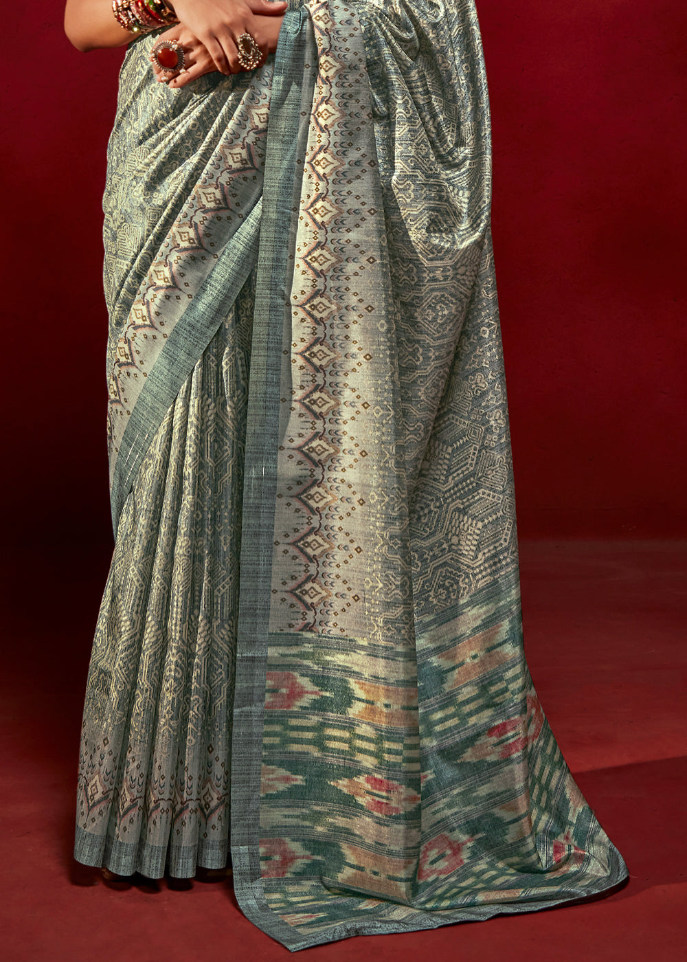 Buy MySilkLove Camouflage Green Woven Tussar Silk Saree Online