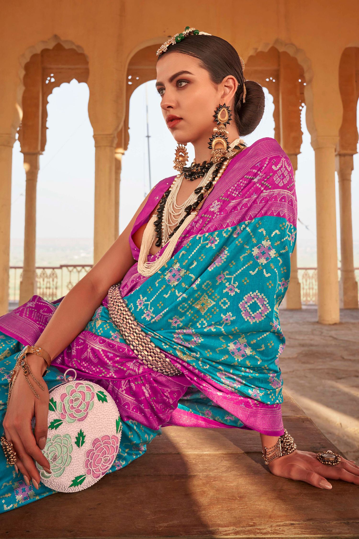 MySilkLove Eastern Blue and Pink Printed Patola Silk Saree