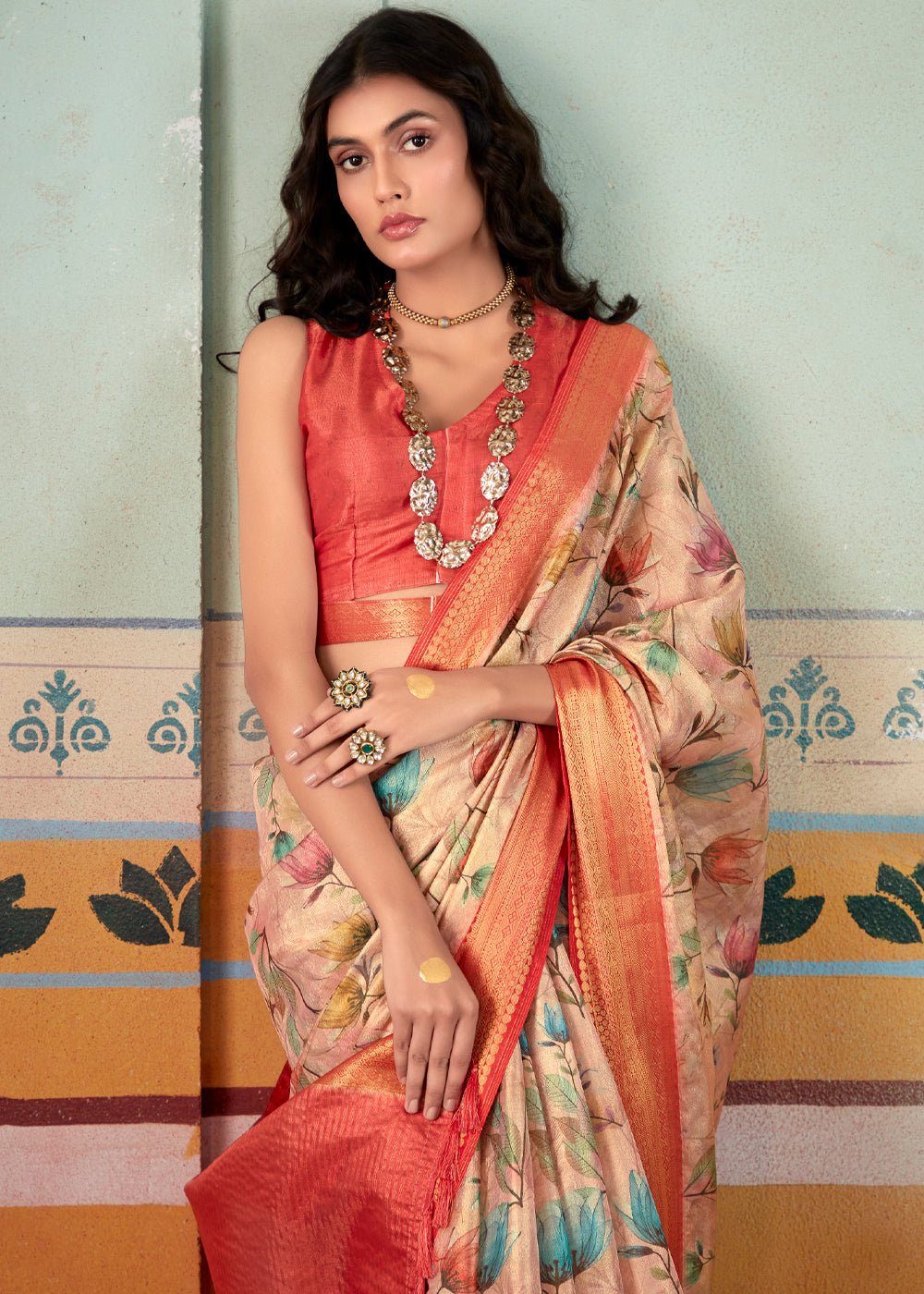 Buy MySilkLove Romantic Peach Banarasi Tissue Silk Saree Online