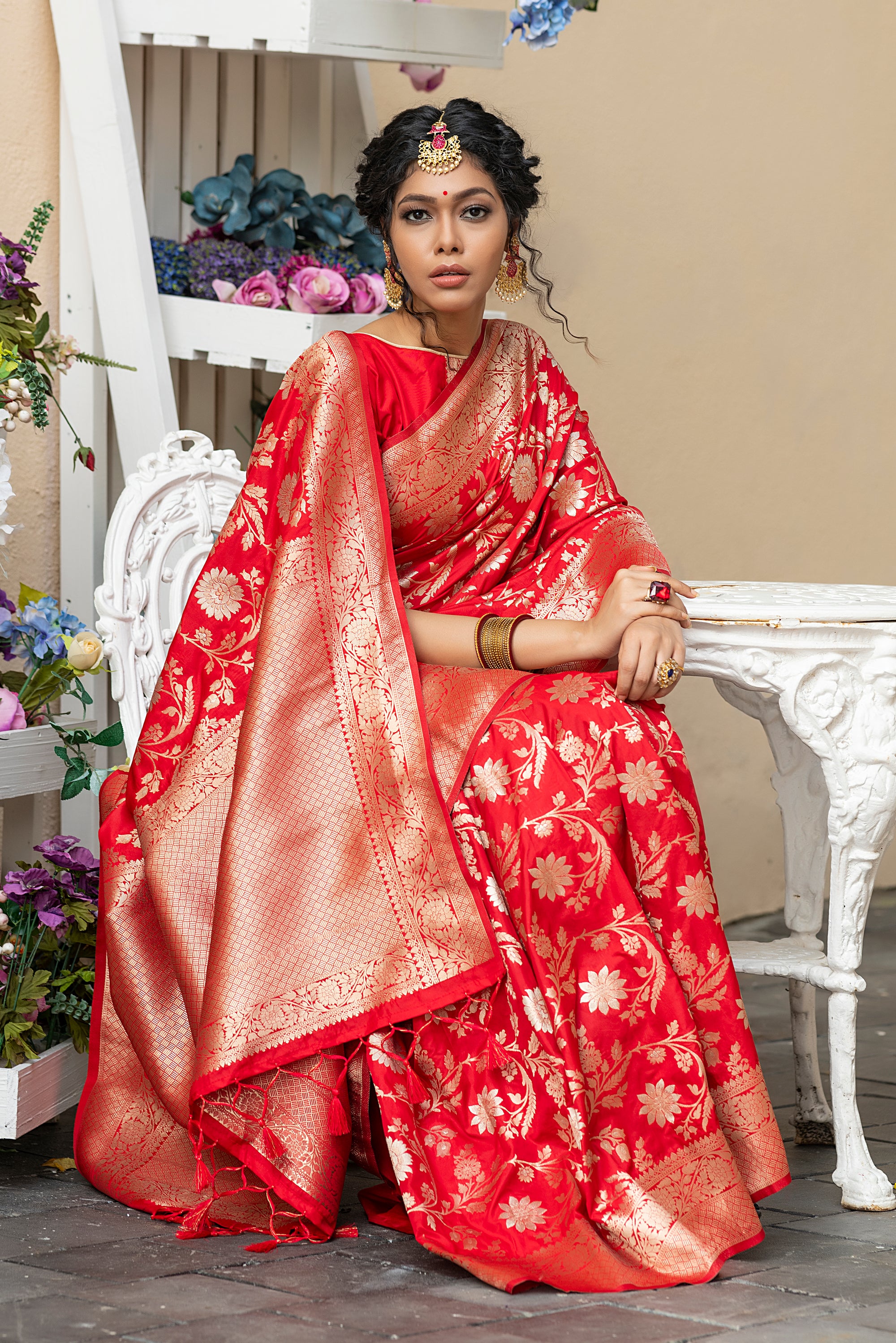 MySilkLove Thunderbird Red Woven Banarasi Silk Saree