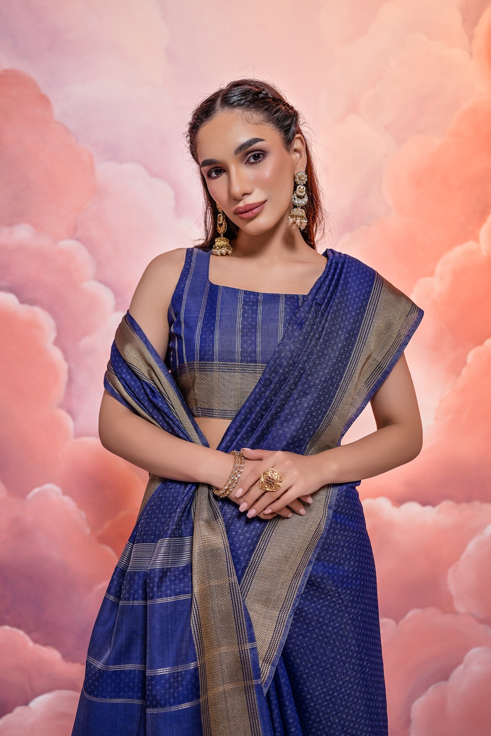 Buy MySilkLove Medium Blue Banarasi Cotton Saree Online