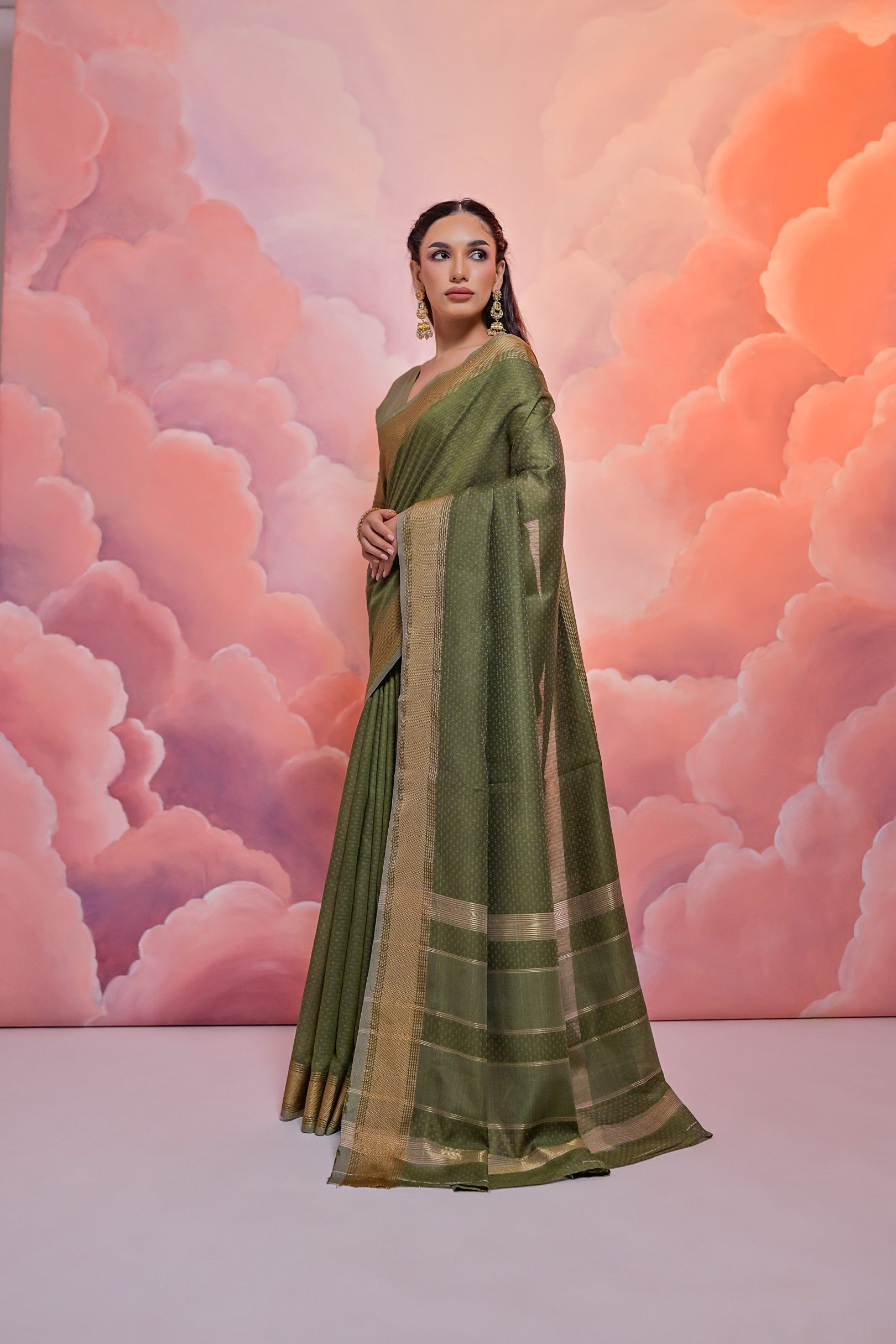 Buy MySilkLove Clay Creek Green Banarasi Cotton Saree Online