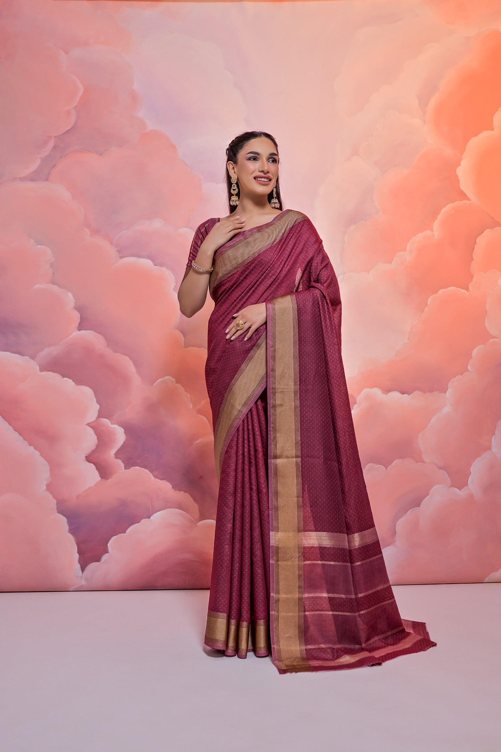 Buy MySilkLove Tawny Port Purple Banarasi Cotton Saree Online