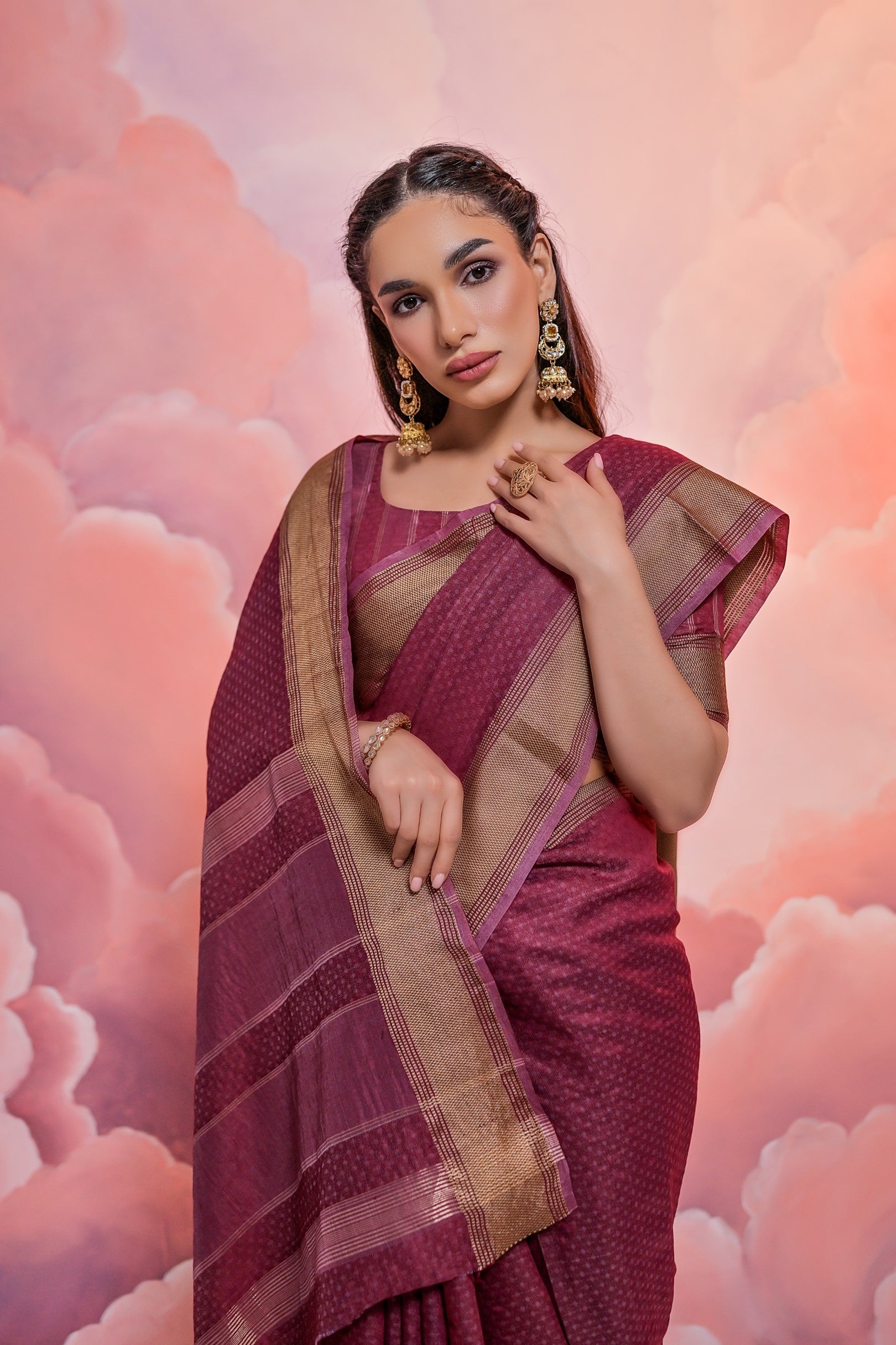 Buy MySilkLove Tawny Port Purple Banarasi Cotton Saree Online