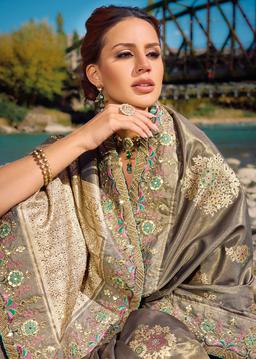 Buy MySilkLove Sandrift Grey Zari Woven Embroidery Designer Banarasi Saree Online