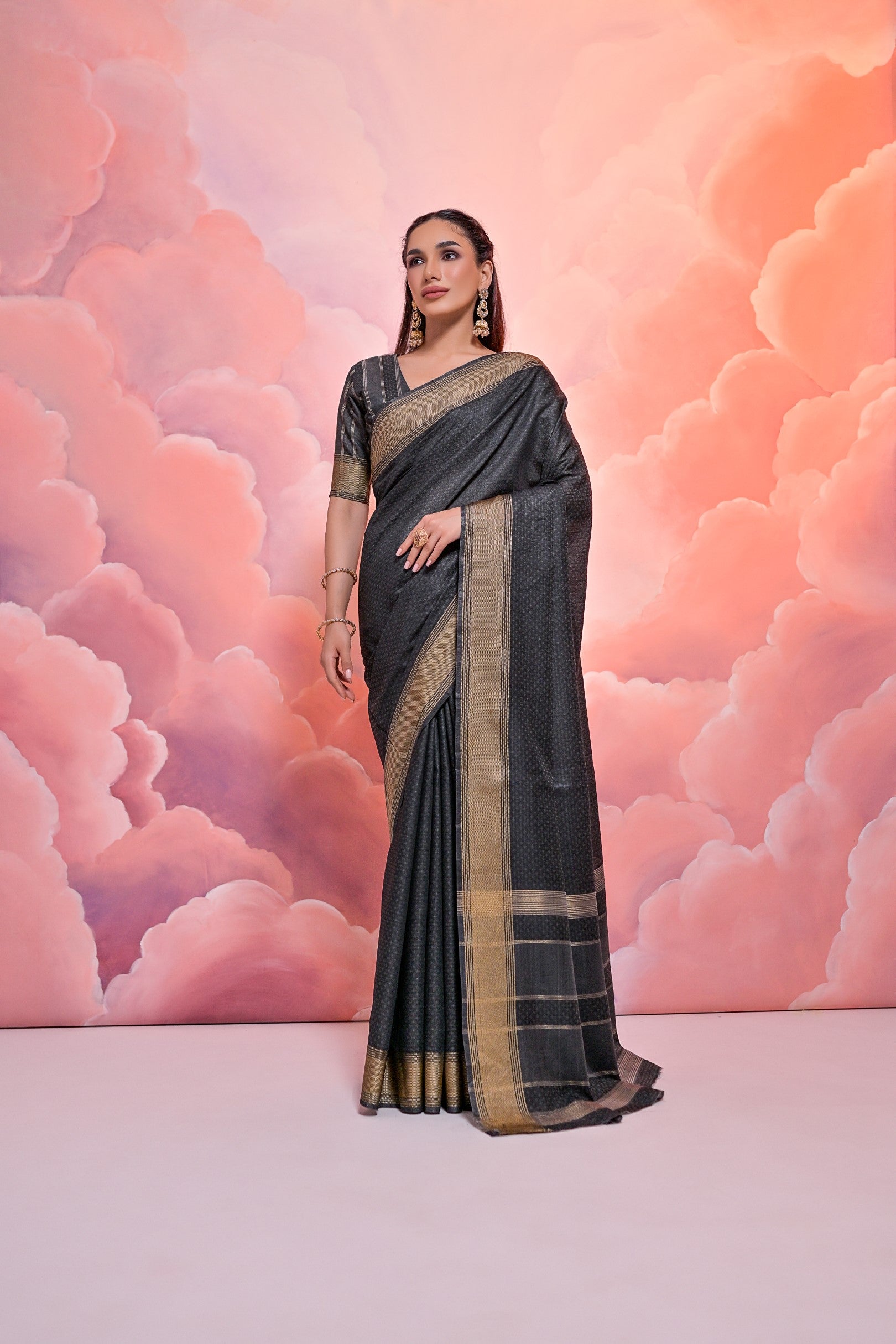 Buy MySilkLove Baltic Sea Black Banarasi Cotton Saree Online