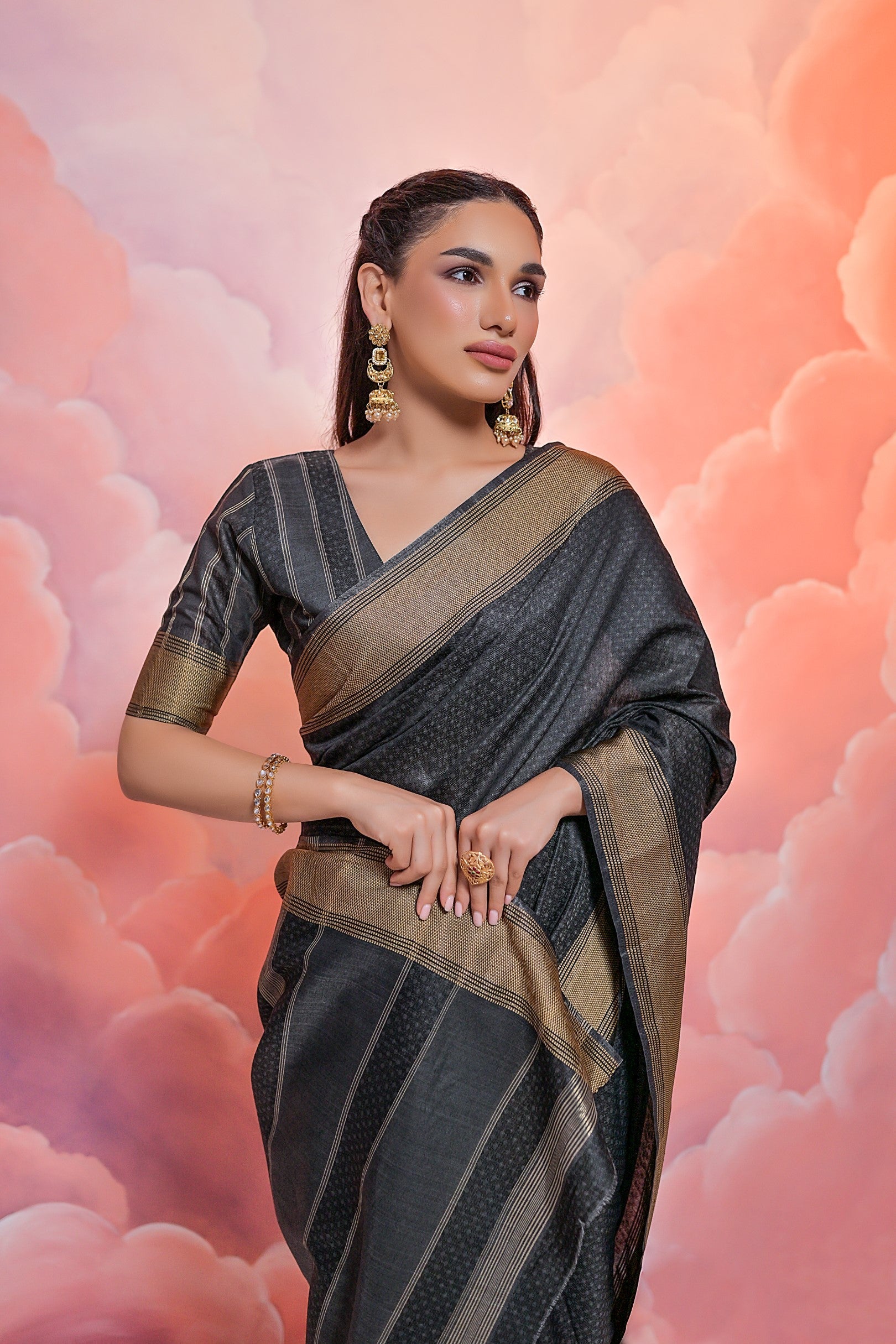 Buy MySilkLove Baltic Sea Black Banarasi Cotton Saree Online