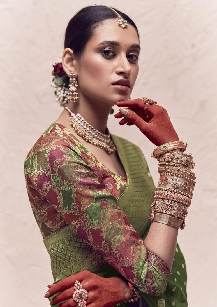 MySilkLove Winter Green Designer Banarasi Handloom Silk Saree