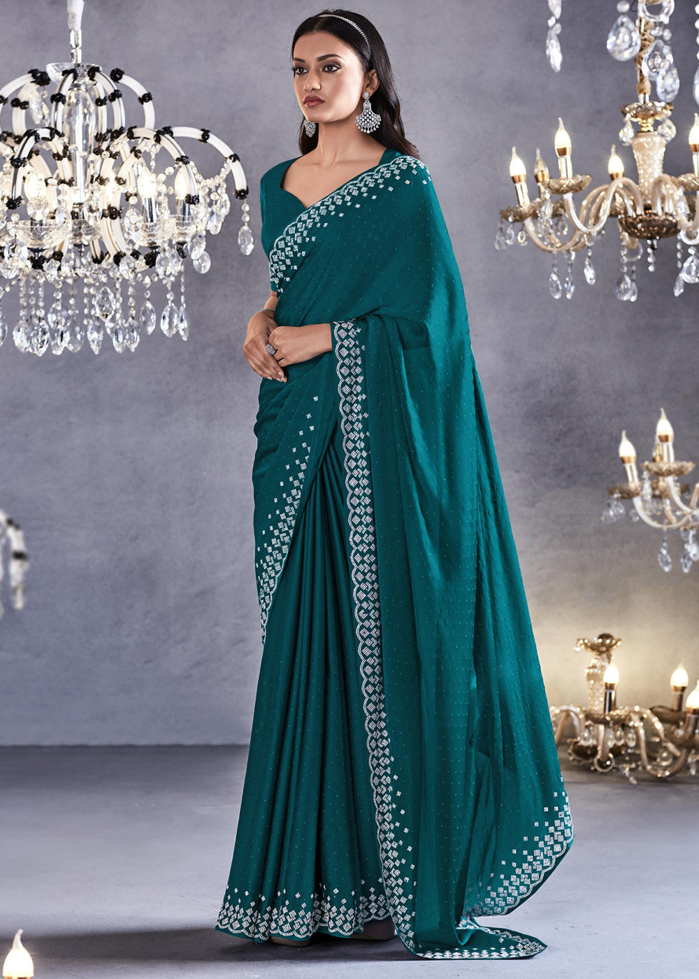 Buy MySilkLove Tarawera Green Woven Embroidered Satin Silk Saree Online