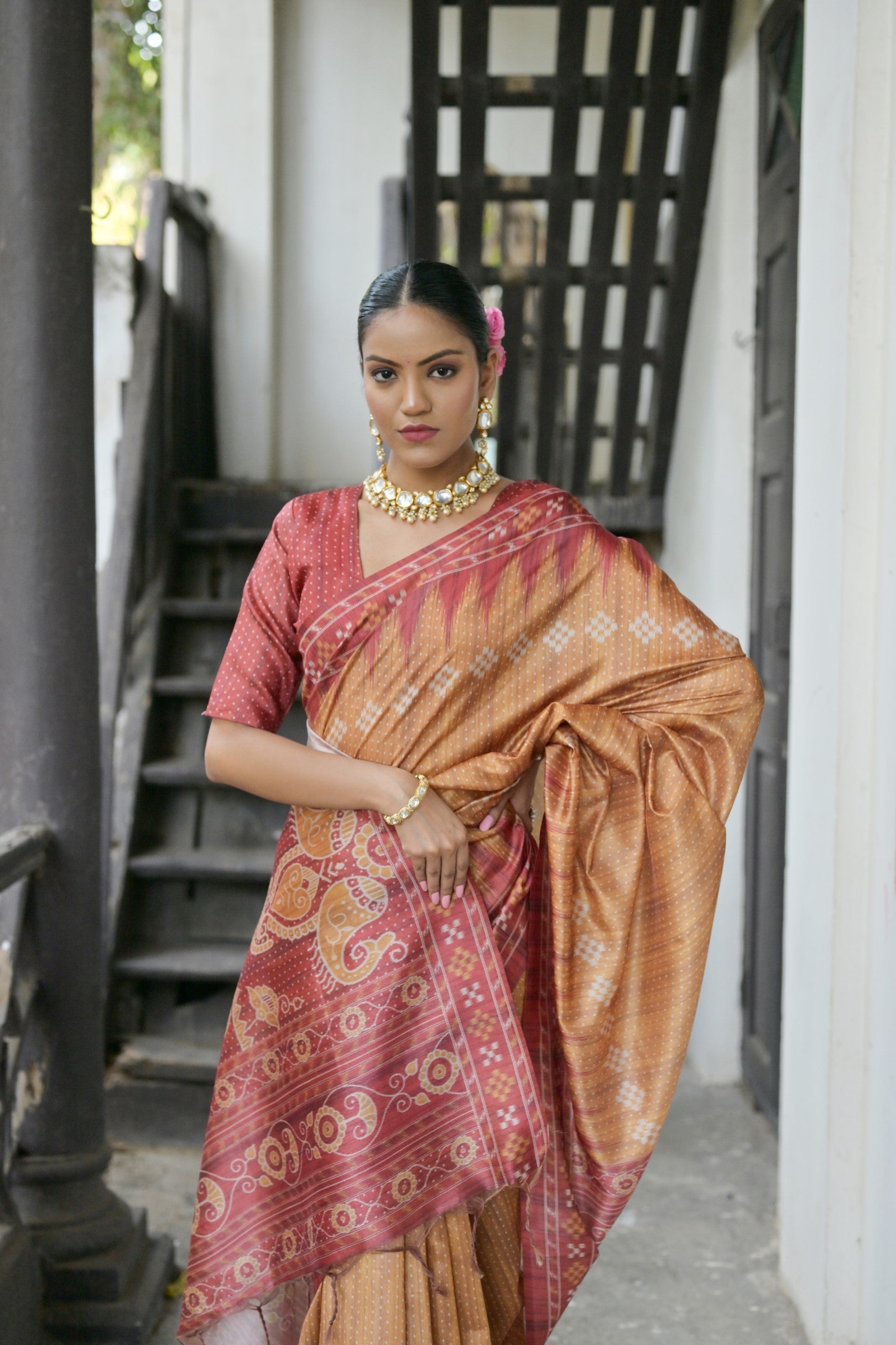 Buy MySilkLove Twine Yellow Printed Tussar Silk Saree Online