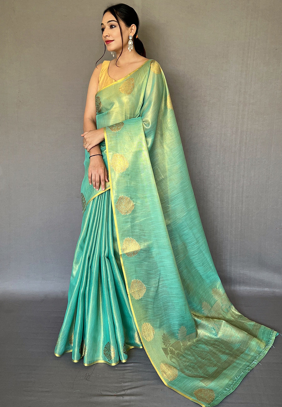 Buy MySilkLove York Green Handloom Woven Banarasi Tissue Silk Saree Online