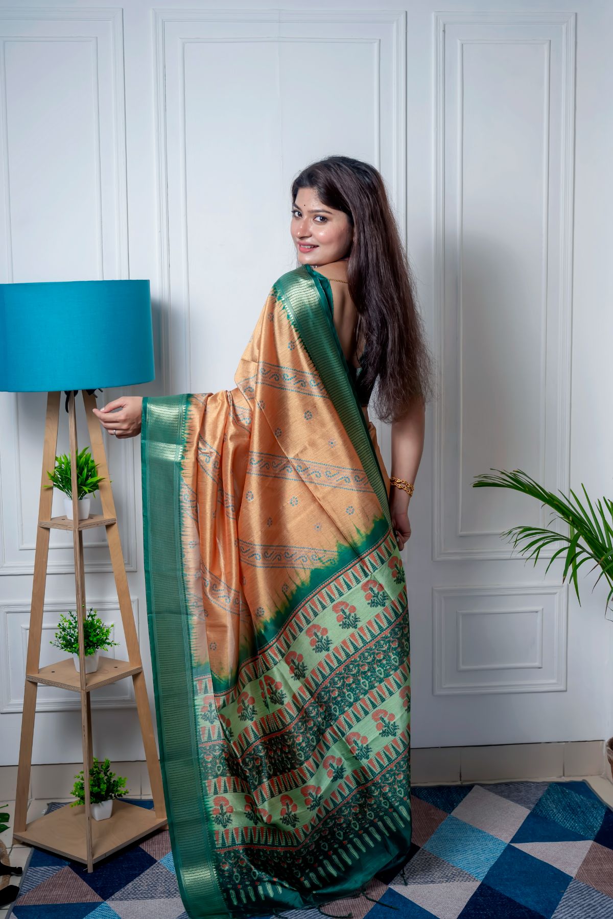 Buy MySilkLove Pearl Orange and Green Soft Silk Saree Online