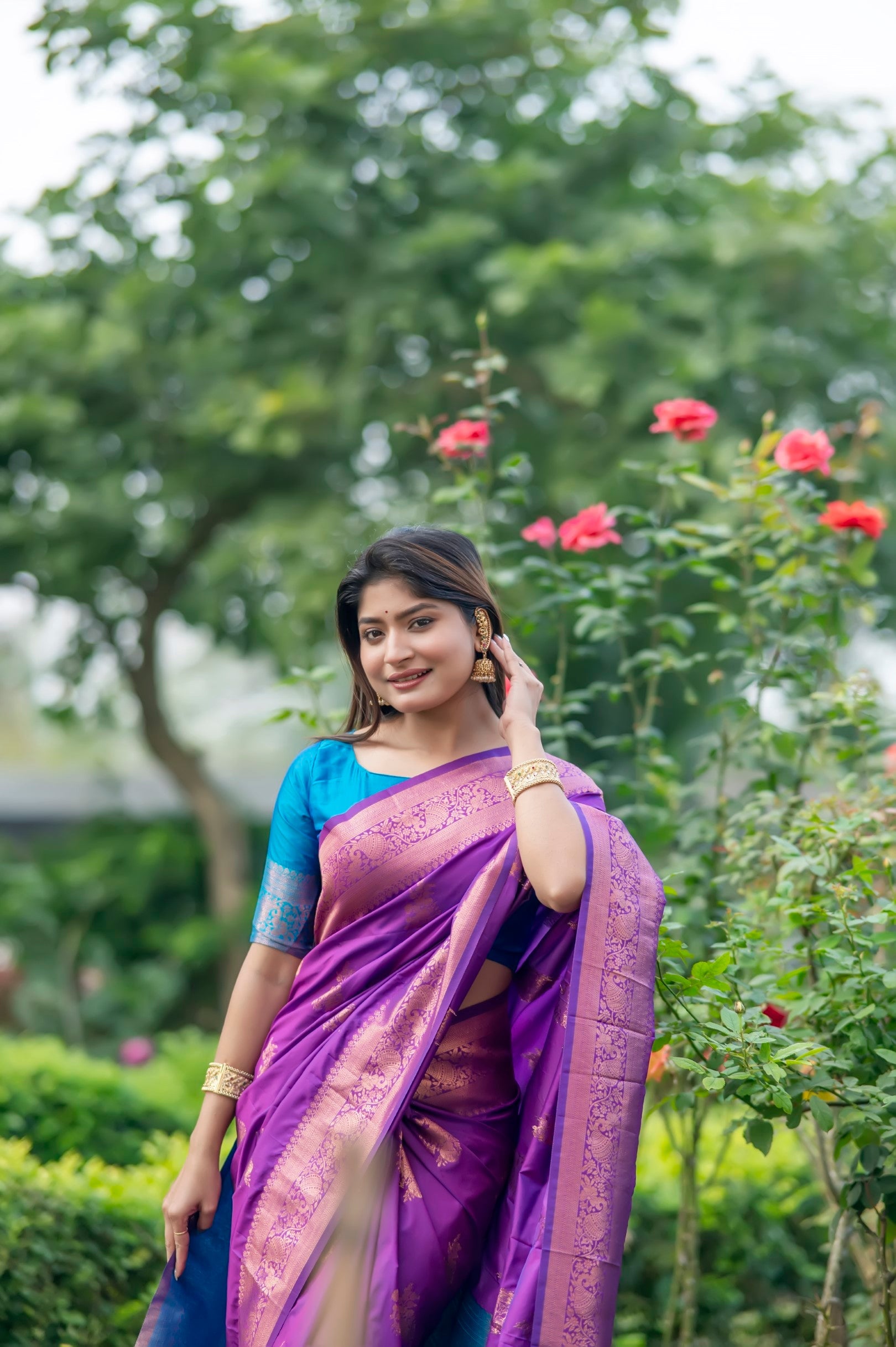 Buy MySilkLove Ripe Plum Purple and Blue Woven Banarasi Saree Online