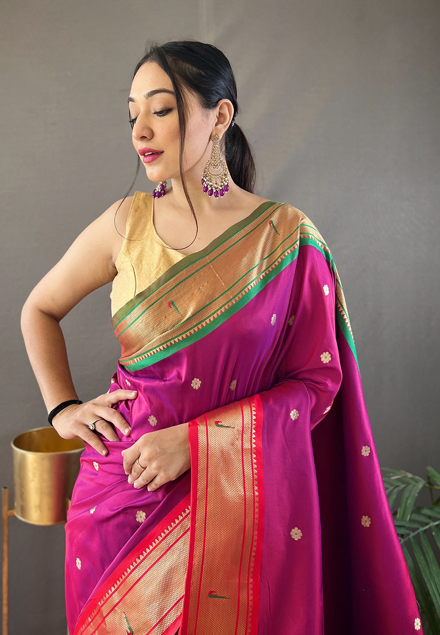 MySilkLove Rose Qurtaz Purple Woven Paithani Saree