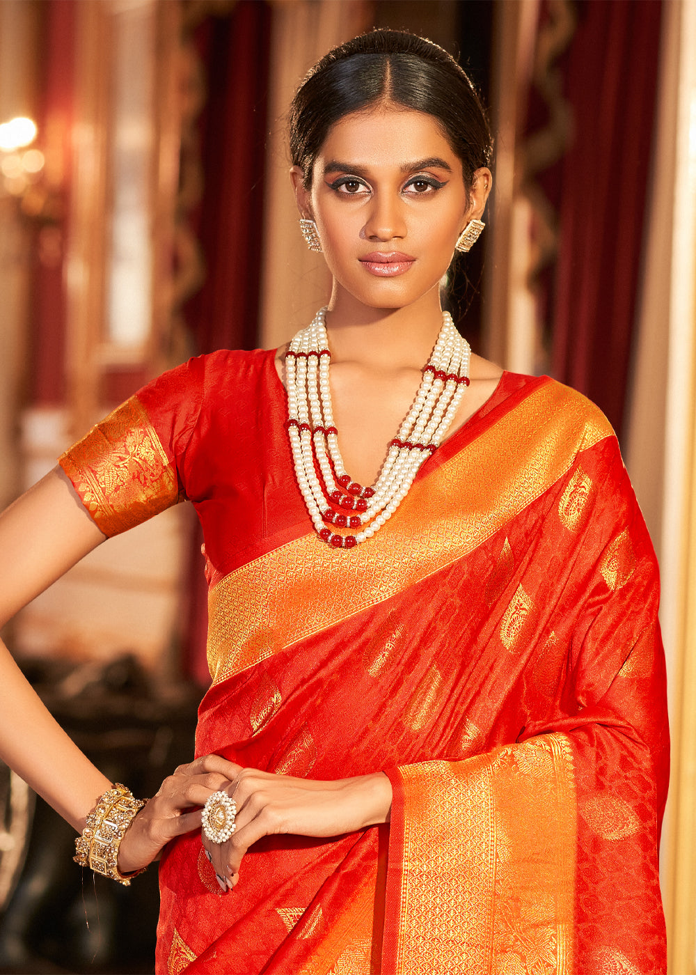 Buy MySilkLove Smashed Pumpkin Orange Woven Banarasi Soft Silk Saree Online