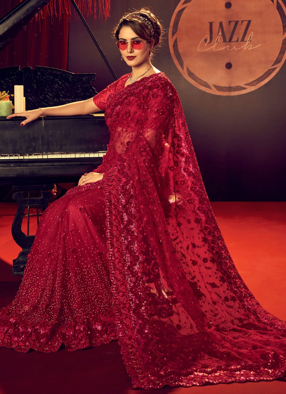 Buy MySilkLove Monarch Red Designer Partywear Saree Online