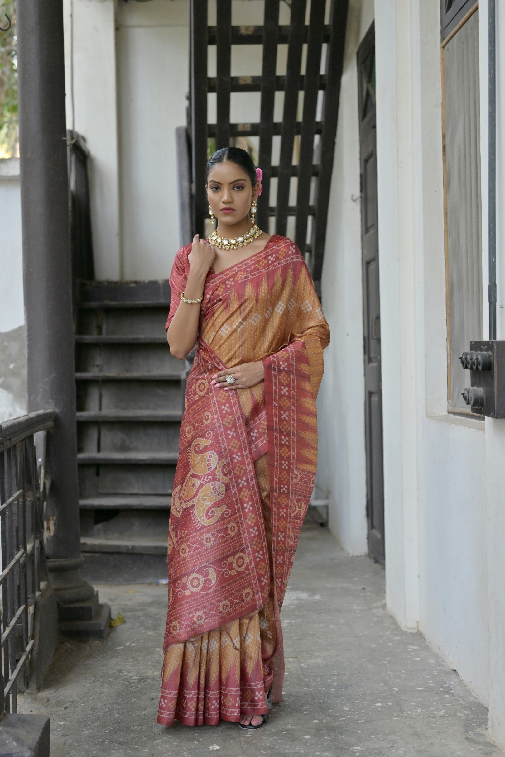 Buy MySilkLove Twine Yellow Printed Tussar Silk Saree Online