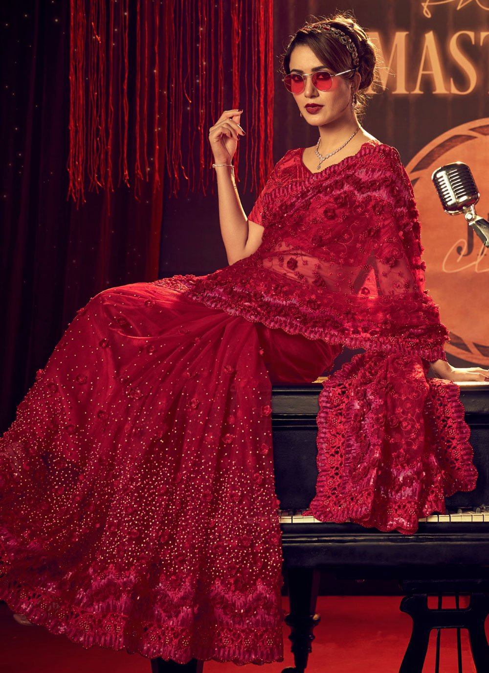 Buy MySilkLove Monarch Red Designer Partywear Saree Online