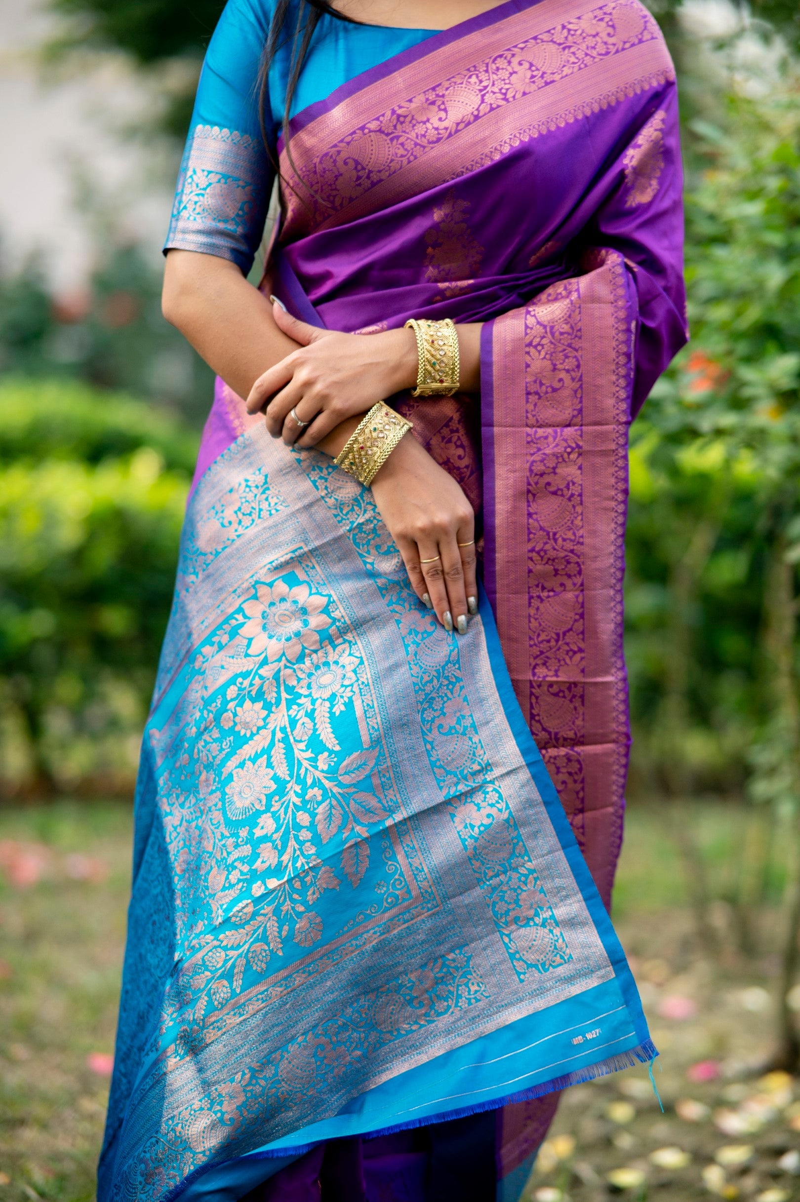 Buy MySilkLove Ripe Plum Purple and Blue Woven Banarasi Saree Online