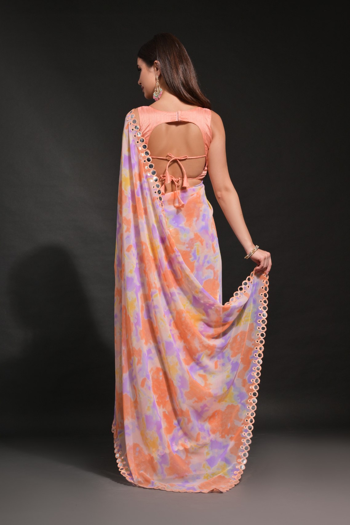 Buy MySilkLove Apricot Orange Printed Georgette Saree Online