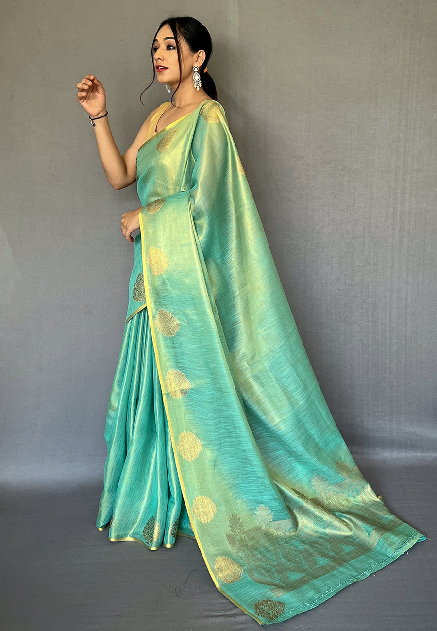 Buy MySilkLove York Green Handloom Woven Banarasi Tissue Silk Saree Online