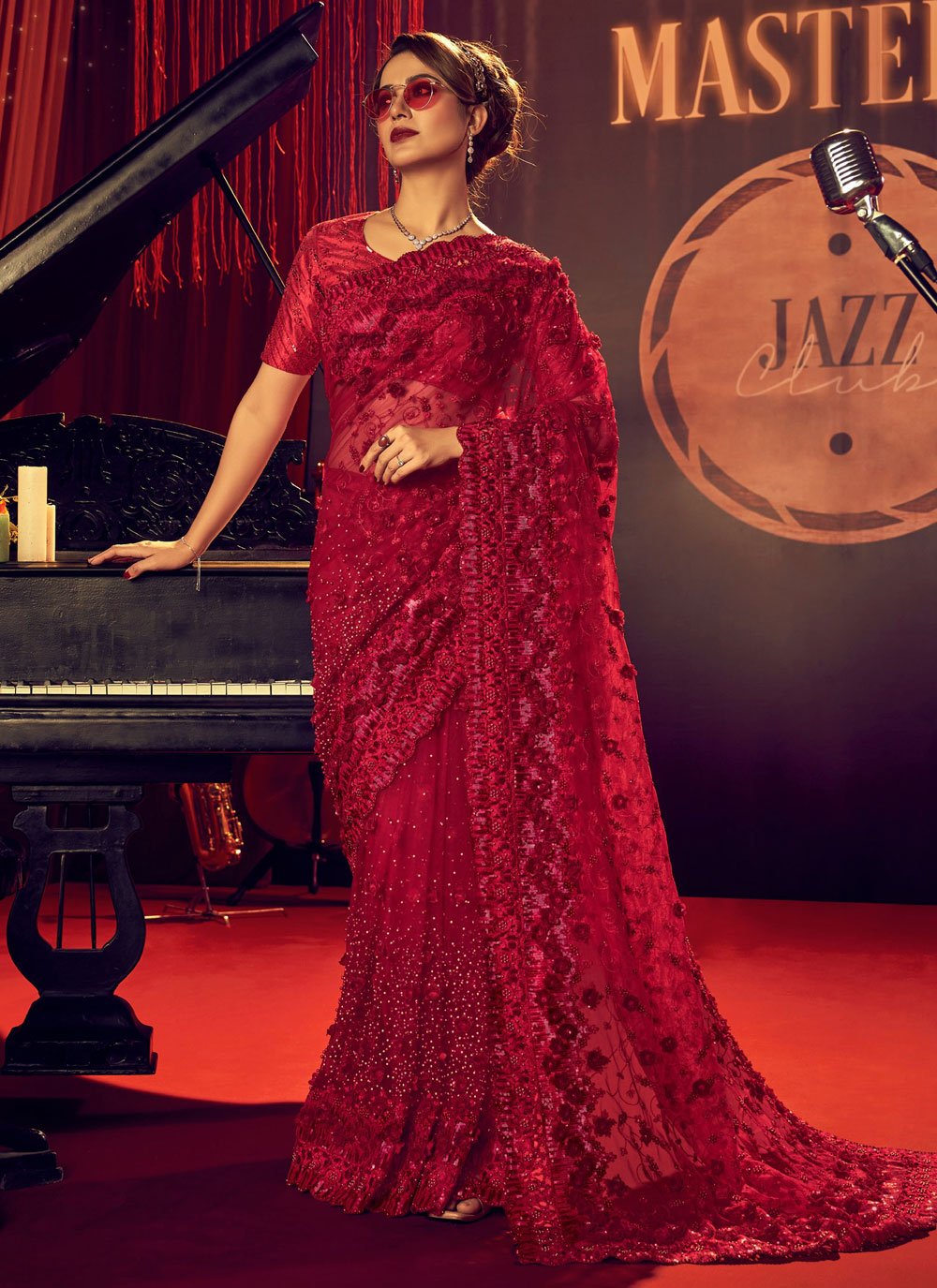 Buy MySilkLove Monarch Red Designer Partywear Saree Online