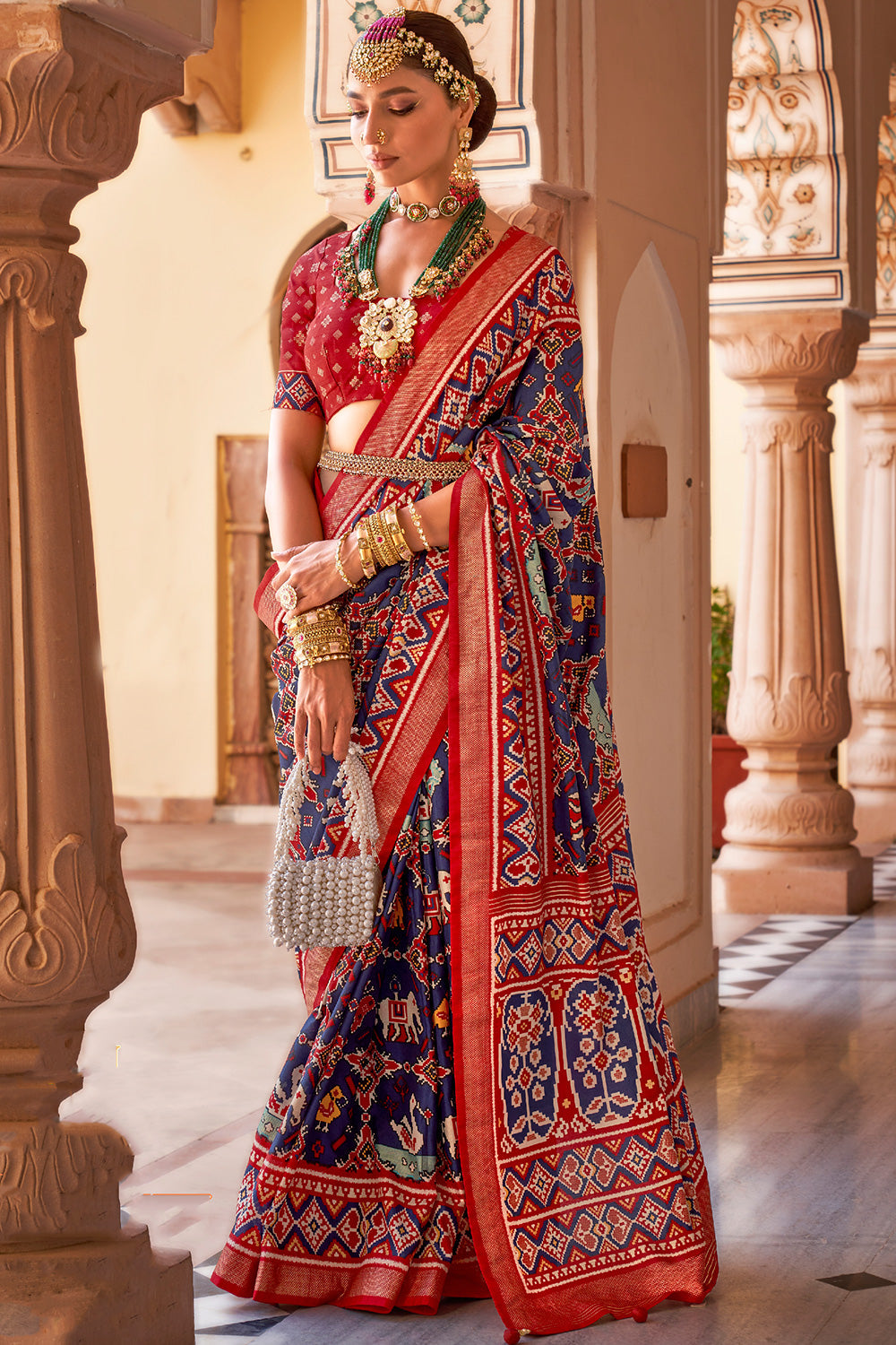 Buy MySilkLove Wine Blue Printed Patola Silk Saree Online