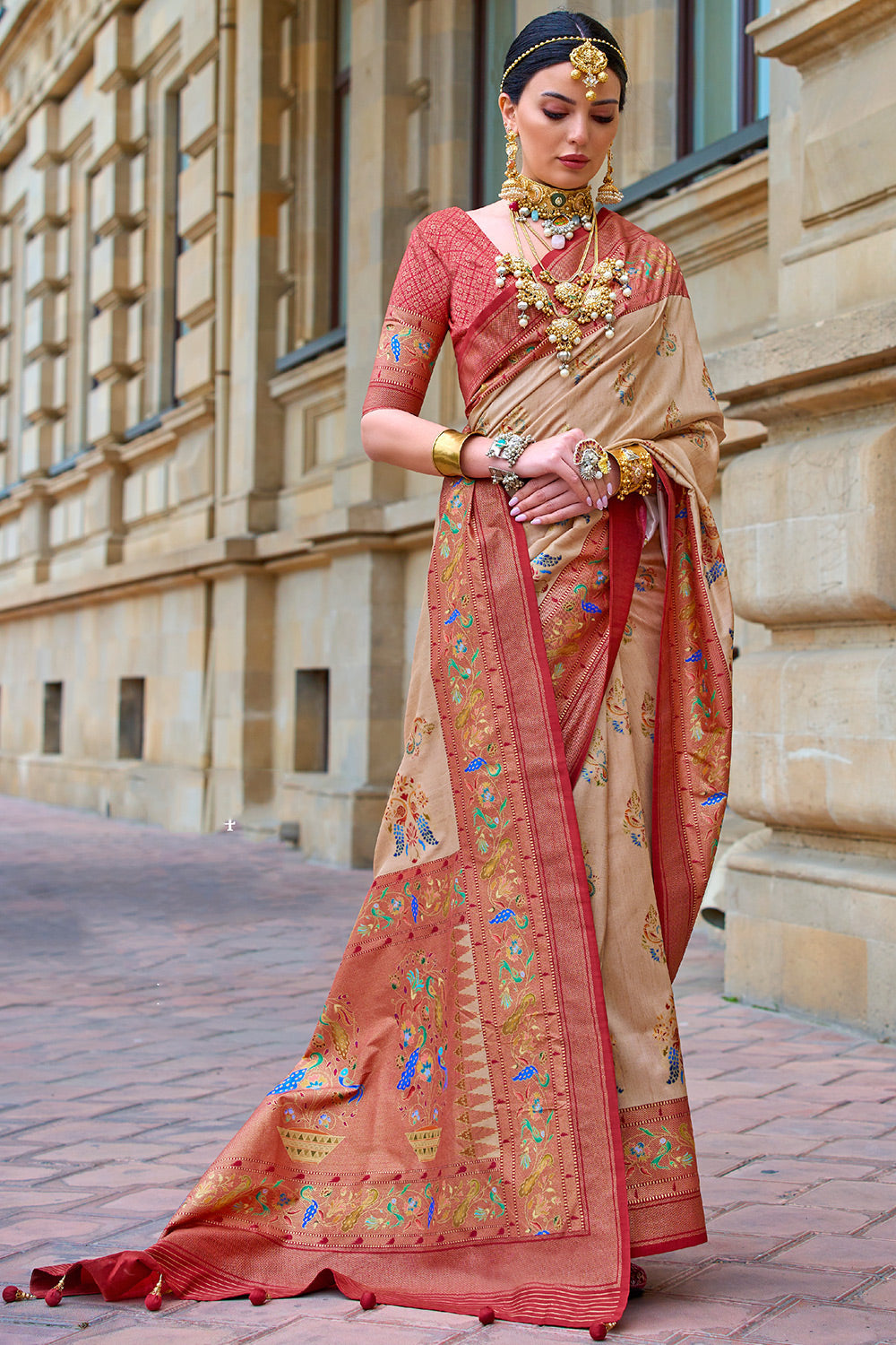 Buy MySilkLove Dirt Brown Handloom Printed Patola Silk Saree Online