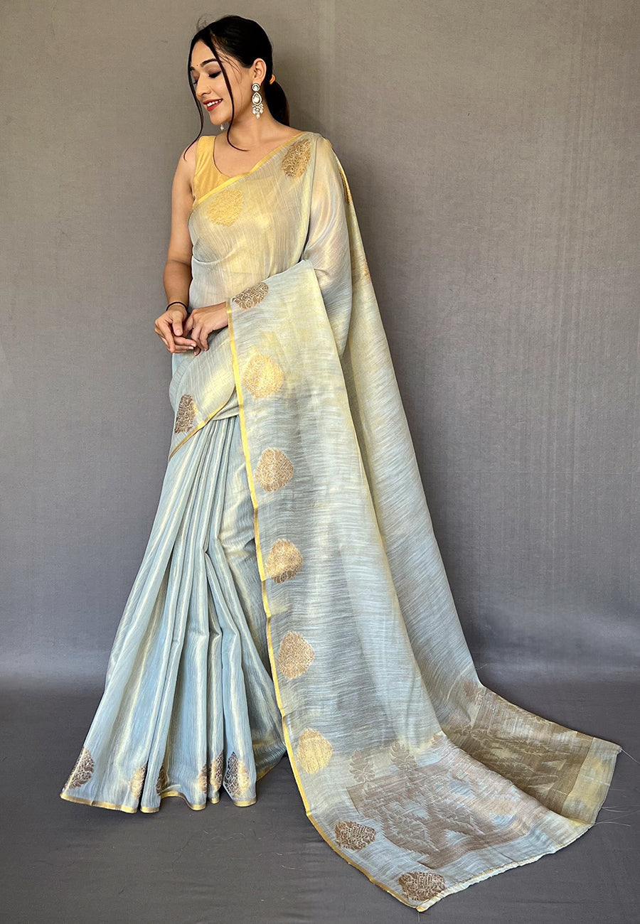 Buy MySilkLove Pumice Light Blue Zari Woven Banarasi Tissue Silk Saree Online