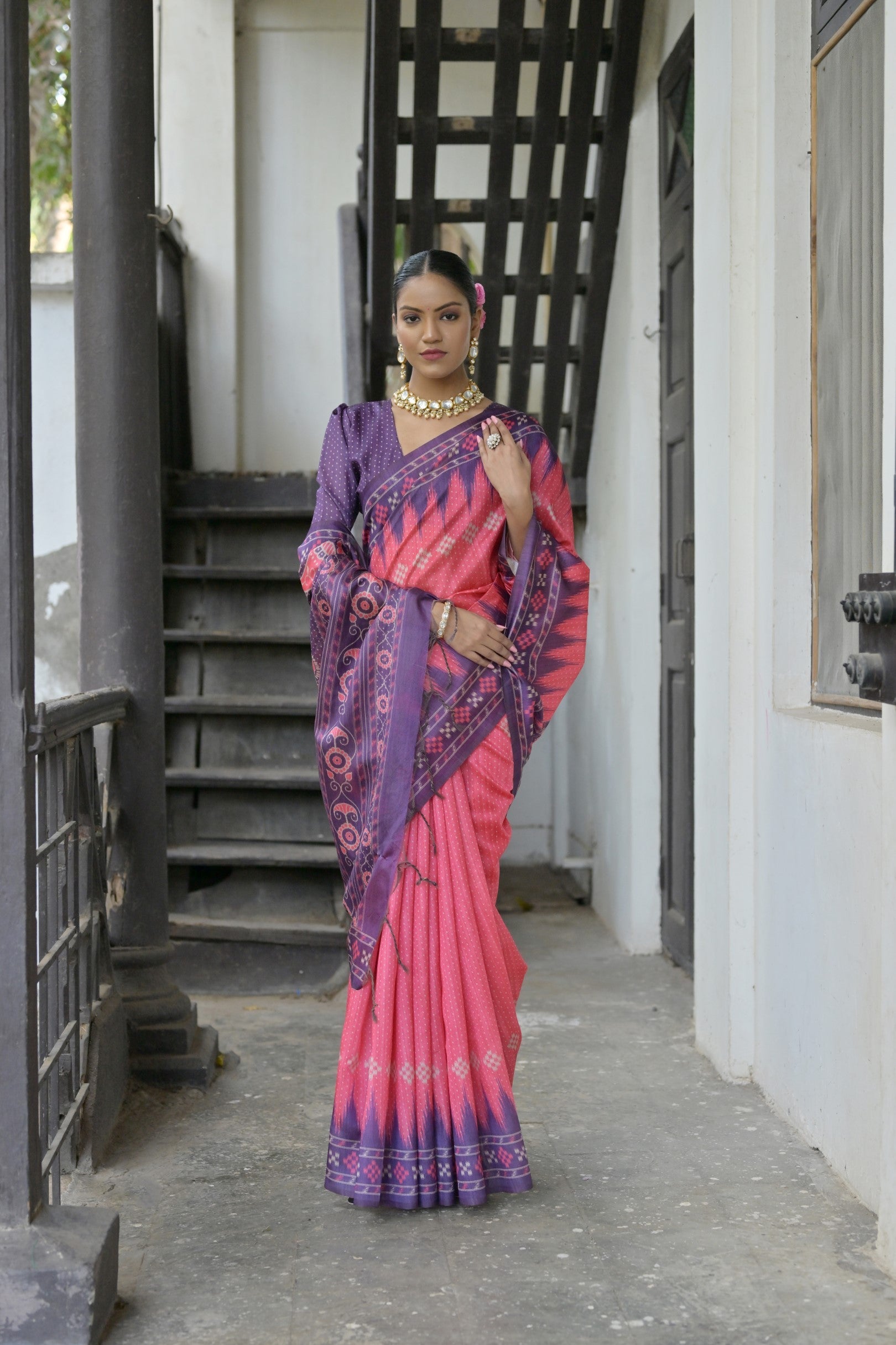 Buy MySilkLove Blush Pink Printed Tussar Silk Saree Online