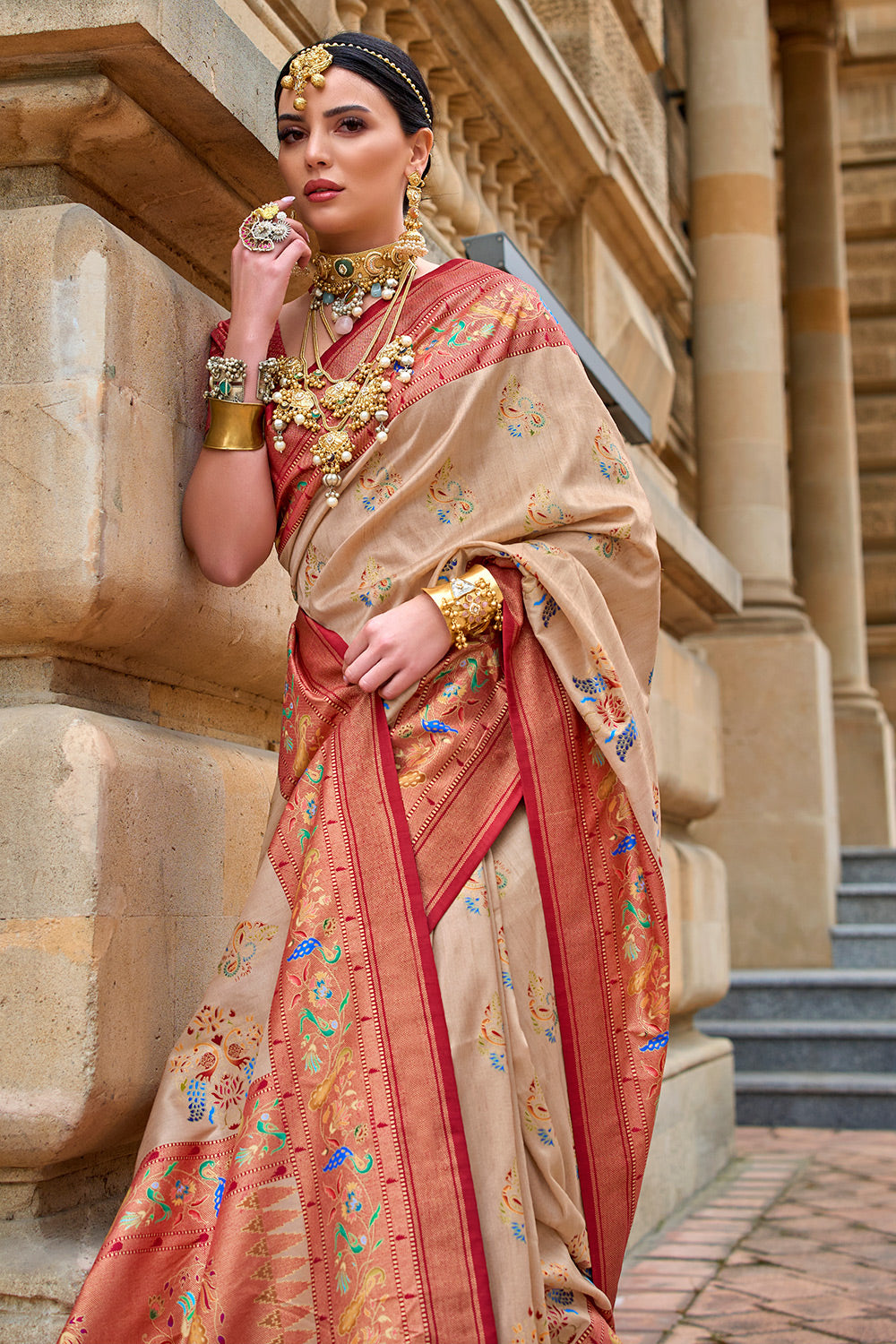 Buy MySilkLove Dirt Brown Handloom Printed Patola Silk Saree Online